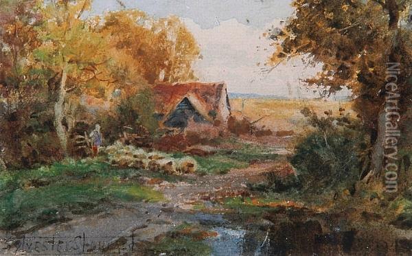 Sheep In A Lane Oil Painting - Henry John Sylvester Stannard