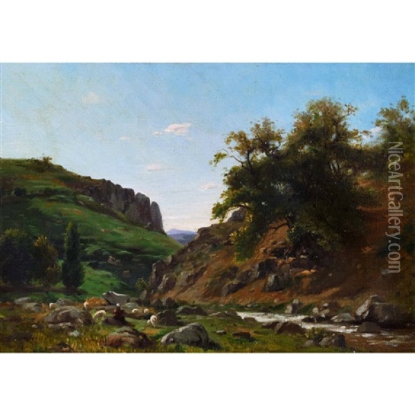 Berglandschaft Mit Hirten Und Schafherde Oil Painting - Marcelin De Groiseilliez