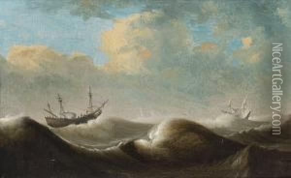 Shipping In Choppy Seas Oil Painting - Pieter the Younger Mulier