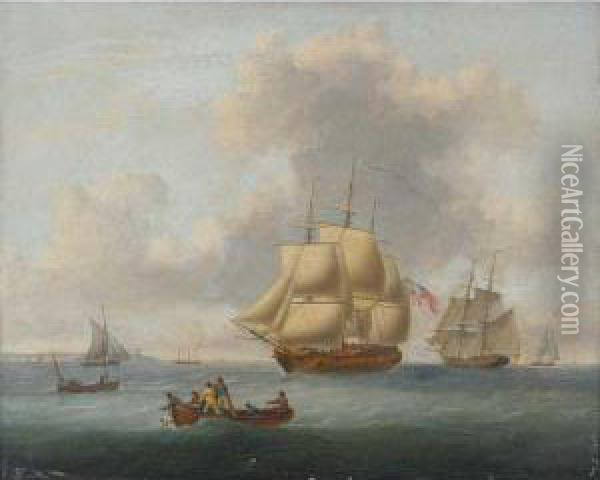 Ships Off The Coast Oil Painting - William Anderson