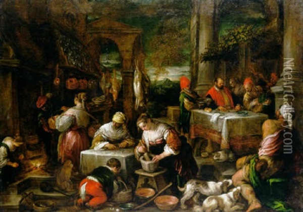Dives And Lazarus Oil Painting - Jacopo dal Ponte Bassano