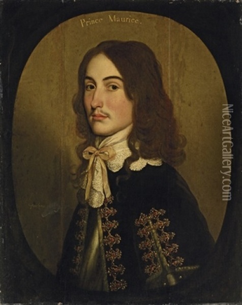 Portrait Of Maurice Of Nassau, Prince Of Orange In A Black And Gold Coat With White Lace Collar (collab. W/ Studio) Oil Painting - Gerrit Van Honthorst