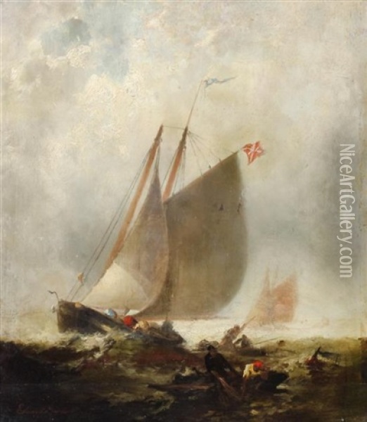 Fishing Boat Scene Oil Painting - Edward Moran