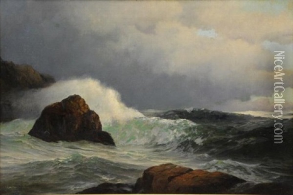 Crashing Waves Oil Painting - Warren W. Sheppard