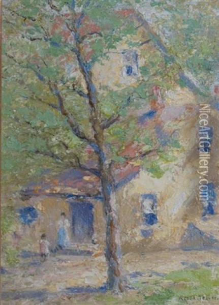 House And Tree Oil Painting - George A. Traver