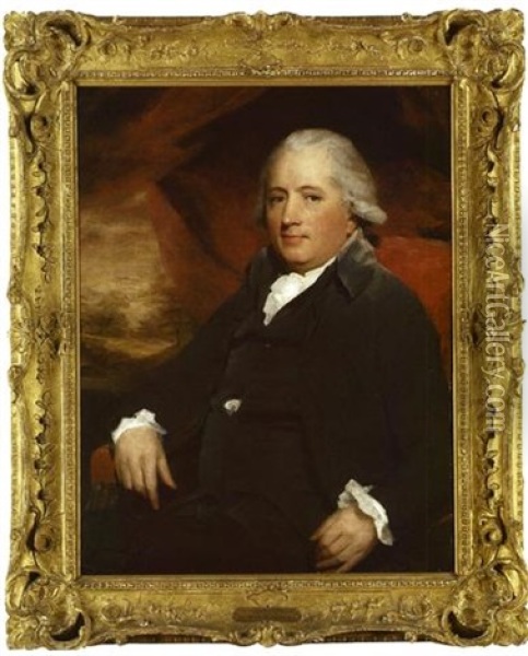 Portrait Of The Right Hon. Robert Blair Of Avontoun, Seated In A Black Suit, Against A Red Curtain Oil Painting - Sir Henry Raeburn