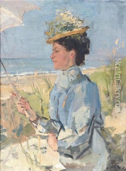 At The Beach - Portrait Of Martha Salomon Oil Painting - Isaac Israels