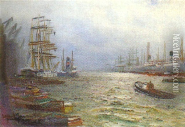 Schiffe Im Hamburger Hafen Oil Painting - Alfred Serenius Jensen