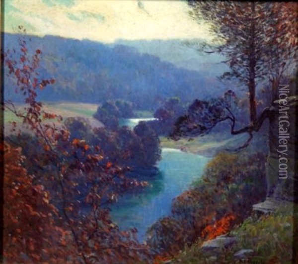 Lover's Leap, Galena, Mo., Ozark Mountains Oil Painting - Rudolph F. Ingerle