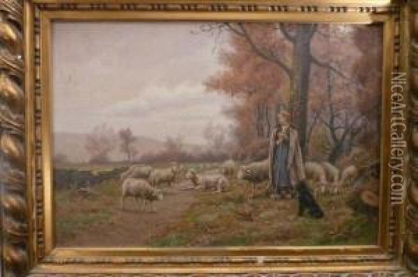 Bergere Et Ses Moutons Oil Painting - Claudius Seignol