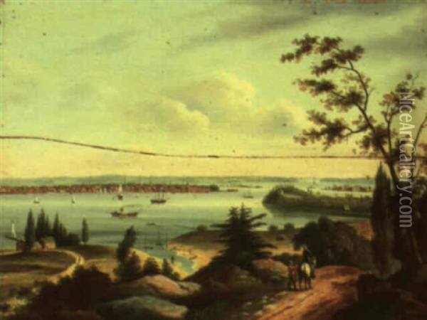 View Of New York Harbor... Oil Painting - Charles Caleb Ward