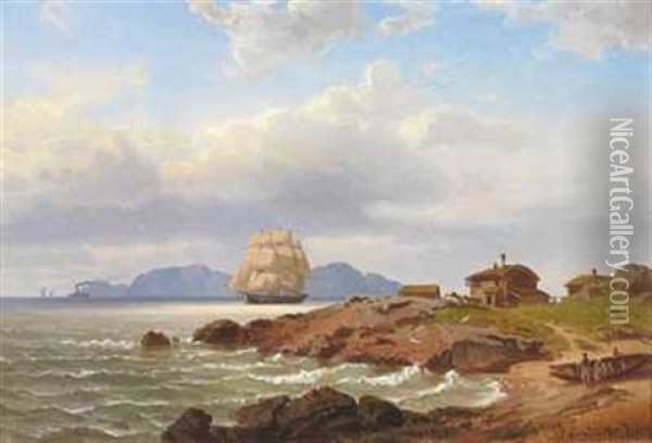 Kystlandskap Oil Painting - Reinholdt Fredrik Boll