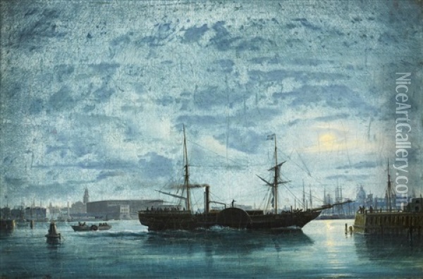 Stockholm In Moonlight Oil Painting - Daniel Hermann Anton Melbye