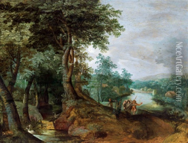 Bewaldete Flusslandschaft Mit Figuren Oil Painting - Abraham Govaerts