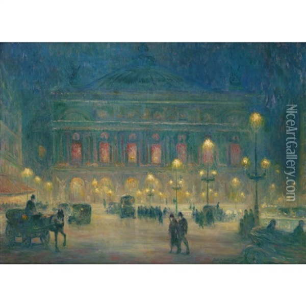Place De L'opera, Paris Oil Painting - Frank Milton Armington