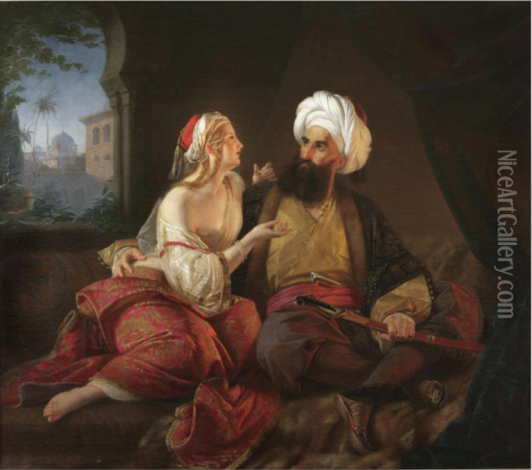 The Pasha's Favourite (ali Pasha And Kira Vassiliki) Oil Painting - Paul Emil Jacobs