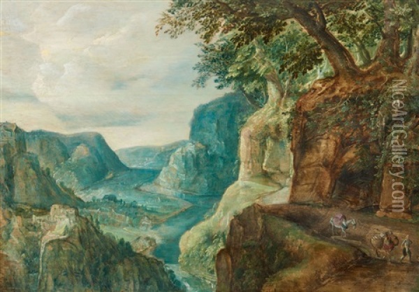 River Landscape With Traveller Oil Painting - Joos de Momper the Younger