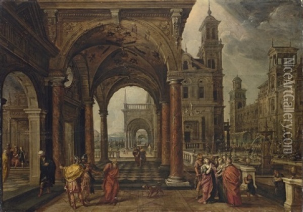 A Capriccio, With Daniel Demanding Justice For Susannah Oil Painting - Paul Vredemann van de Vries