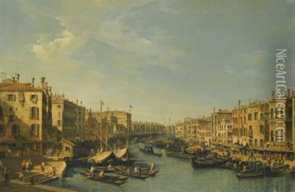 Venice, The Grand Canal: Looking South-west (from The Rialto Bridge To The Palazzo Foscari) Oil Painting - Bernardo Bellotto