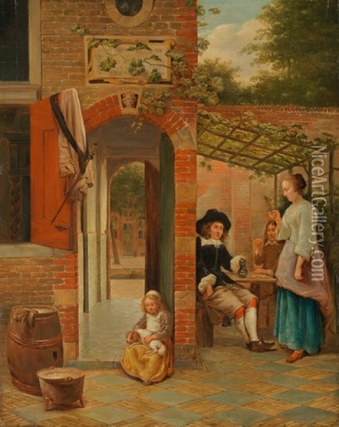 Wohnhof Eines Hauses In Delft Oil Painting - Pieter De Hooch