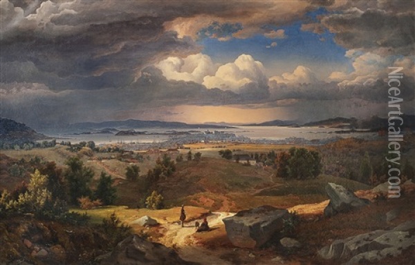 View Of Christiania From Sinsenbakken Oil Painting - Bernt Lund