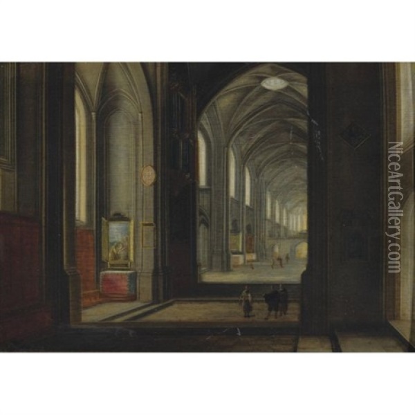 A Cathedral Interior Oil Painting - Peeter Neeffs the Younger