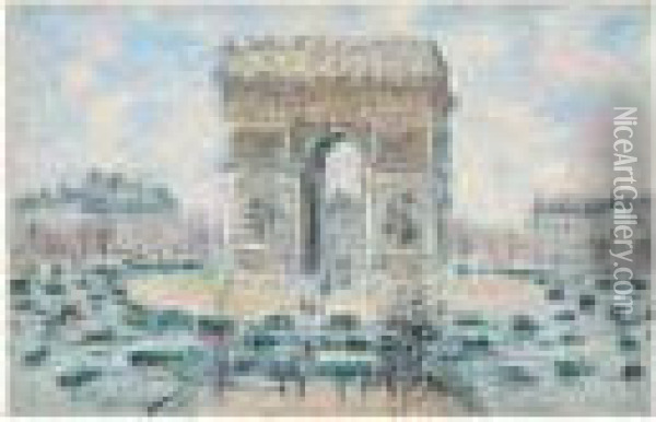 Paris, La Place De L'etoile, Vers 1930 Oil Painting - Gustave Loiseau