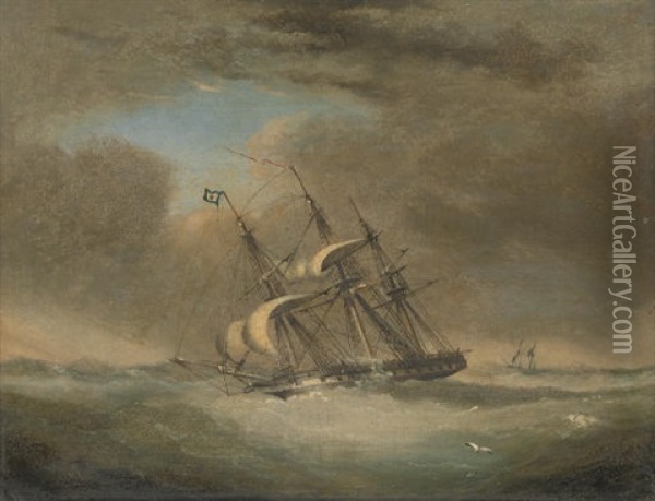 H.m.s. "warspite," As A Frigate, Running Before The Wind Under Reduced Sail Oil Painting - Nicholas Matthew Condy