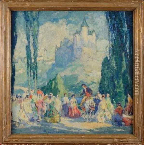 Scene De Genre Devant Un Chateau Oil Painting - George Elmer Browne