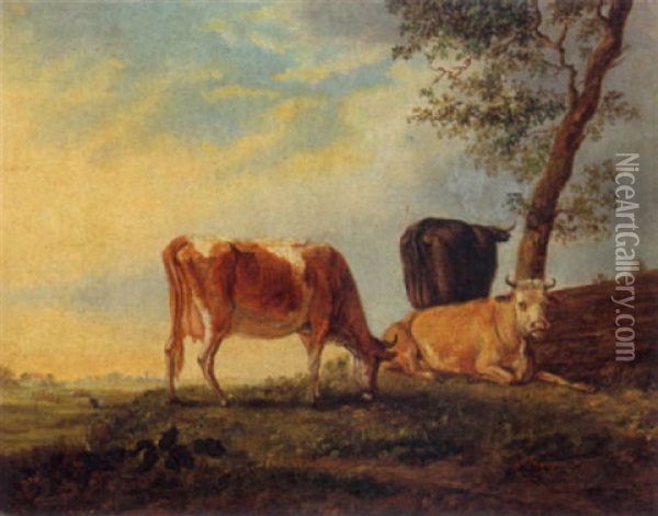 Cows In A Meadow Oil Painting - Jan Kobell III