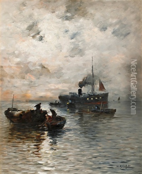 Ships At Dusk Oil Painting - Wilhelm von Gegerfelt