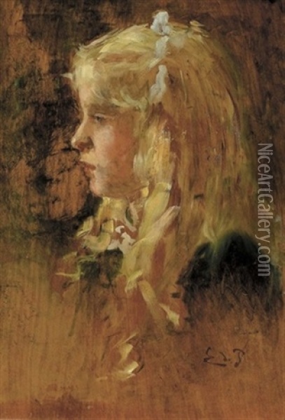 Profilportrat Eines Blondhaarigen Madchens Oil Painting - Edmond Jean de Pury