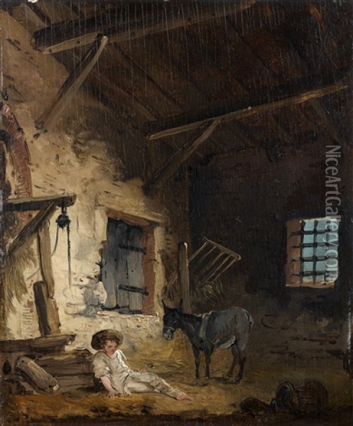 L'ecurie De L'ane Oil Painting - Hubert Robert