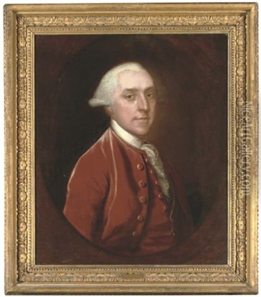 Portrait Of William Northey, Ll.d., F.r.s., M.p. (1722-1770), Bust-length, In A Red Velvet Coat And Waistcoat, Feigned Oval Oil Painting - Thomas Gainsborough
