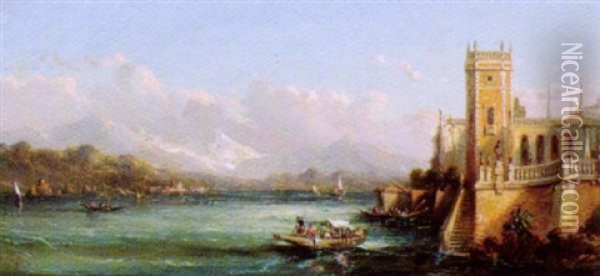 Schlossanlage An Einem Oberitalienischen See Oil Painting - Johann Wilhelm Jankowski