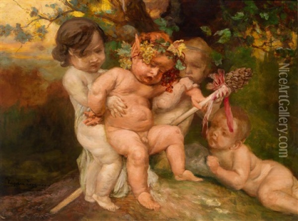 Beschwipster Putto Oil Painting - Sigmund Vajda