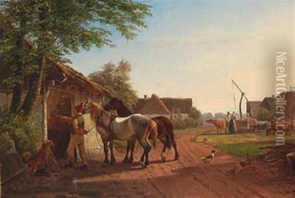 Farmer With His Horses Oil Painting - Vilhelm (Joh. V.) Zillen
