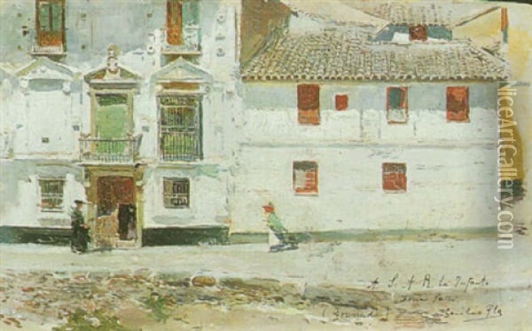 A Street Scene In Granada Oil Painting - Cecilio Pla