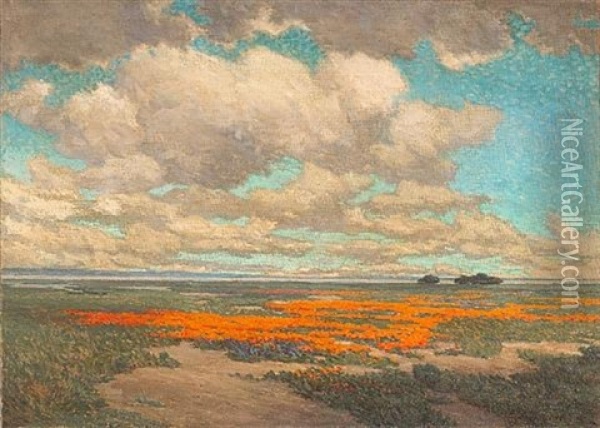 A Field Of California Poppies Oil Painting - Granville S. Redmond