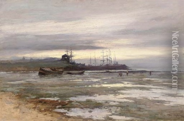 Low Tide At Sunset, East Coast Oil Painting - Joseph Milne