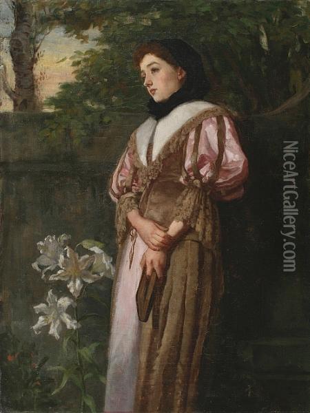 Woman By Lily Oil Painting - William Banks Fortescue