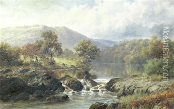 Still Pool On The Llugwy, Near Bettws-y-coed, Wales Oil Painting - William Henry Mander