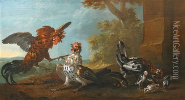 Le Combat De Coqs Dans Une Basse-cour Oil Painting - Jean-Baptiste Oudry