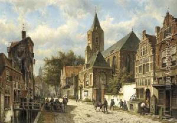 Dutch Town In Summer Oil Painting - Willem Koekkoek