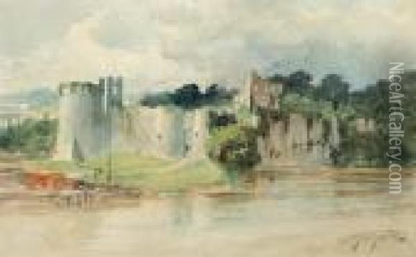 Old Chepstow Castle. Oil Painting - Frederic Marlett Bell-Smith