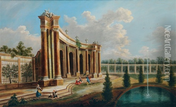 Architectural Capriccio Oil Painting - Jacques de Lajoue