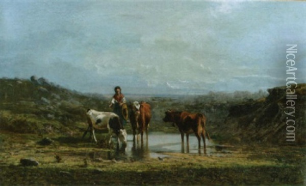 Heidelandschaft An Einem Sonnigen Tag Oil Painting - Adolphe Potter