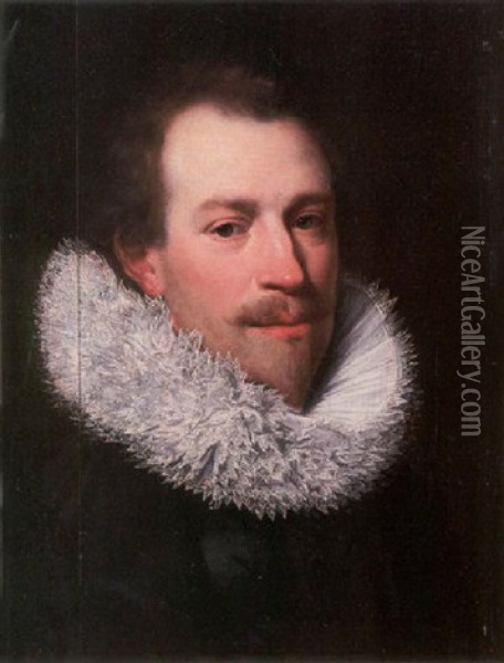 Portrait Of A Gentleman Wearing A Black Tunic And White Ruff Oil Painting - Thomas De Keyser