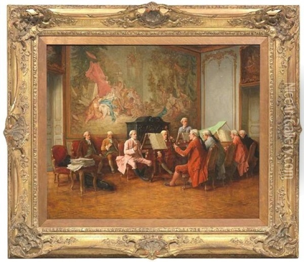 Palastinterieur Mit Einem Collegium Musicum Bei Der Probe Oil Painting - Benjamin Eugene Fichel