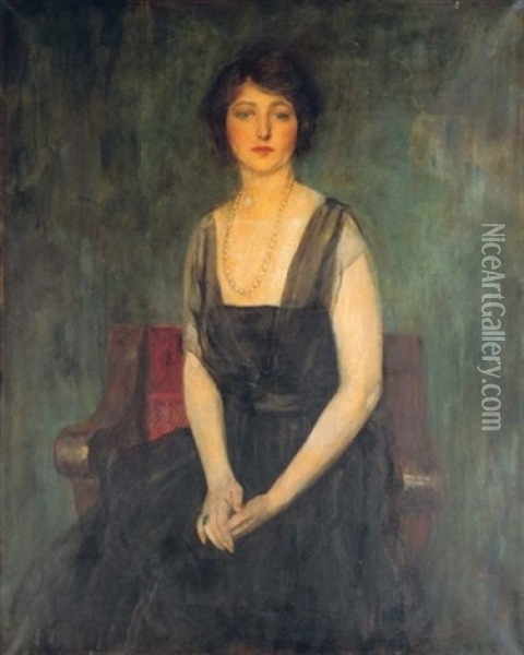 Portrait Of Dorothy Duveen Seated On A Red Chair Oil Painting - Arthur Ambrose McEvoy